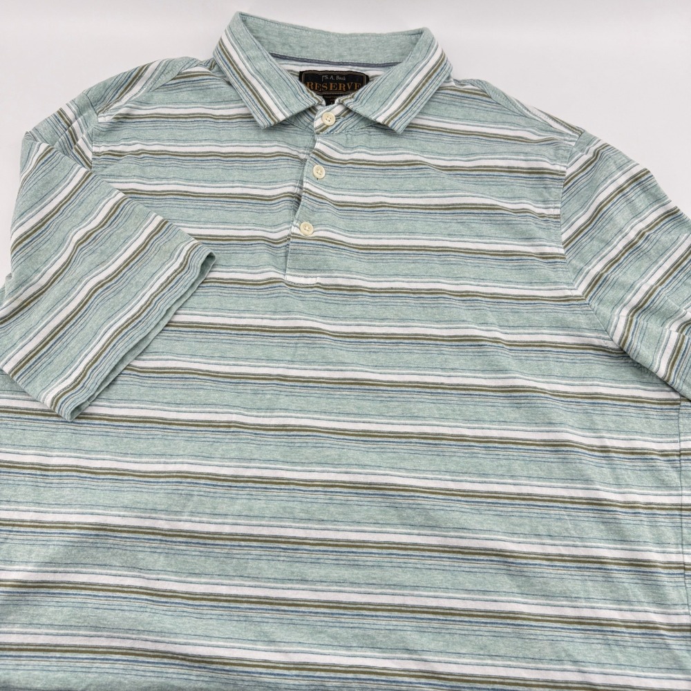 Jos A Bank Reserve Polo Shirt Mens L Green Blue Striped Cotton Traditional Fit